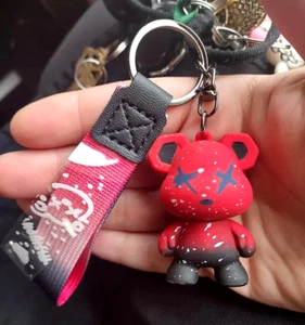 Cartoon Bear Keychain Charm Violent bear in Red Backpack Clip-On Bookbag A - Picture 1 of 4