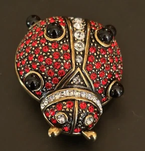 Crystal Rhinestone  "Lovely Ladybug" Insect Pin Brooch: Signed Heidi Daus - Picture 1 of 6