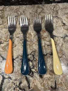 Fiesta Flatware Juniper Swirl Forks Set Of 4 Teal Orange Yellow - Picture 1 of 4