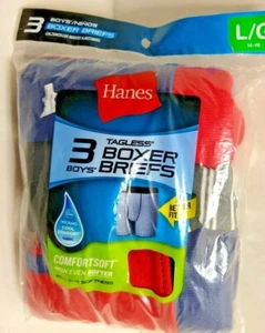 Hanes Boys Cotton  Gray & Black  Boxer Briefs   New Pack of 3 Large 14-16  - Picture 1 of 4