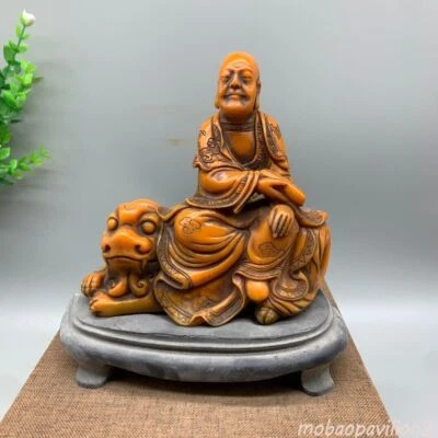 4,3"Nobre shoushan pedra esculpida Vajraputra arhat Sat on leão estátua selo selo selo selo - Imagem 1 de 4