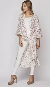 BOHO KIMONO MAUVE GRAU CREME LEOPARD "HONEYME" STAUBTUCH ÜBERWURF GRÖSSE Large neu ohne Etikett - Bild 1 von 12