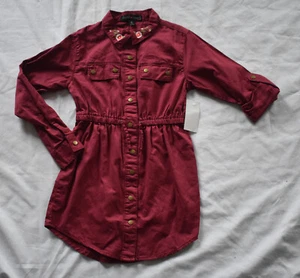 Derek Heart Girl Size Small Burgandy Flower Embroidered Shirt Dress Long Sleeve - Picture 1 of 3