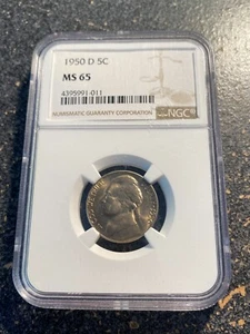 1950-D Jefferson nickel - graded MS-65, in NGC sealed case, Reduced $10 - Picture 1 of 12