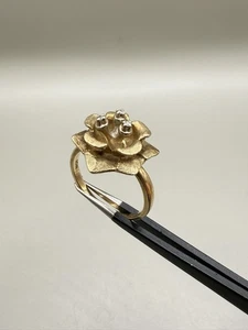 ATQ CHUNKY 10k 417 Yellow Gold Diamond Flower Ring Sz 6.5 Fine Estate - Picture 1 of 10