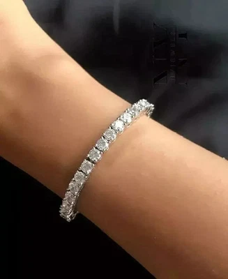 15Ctw Round Cut Lab Created Tennis Women's Bracelet 14K White Gold Plated Silver - Image 1 of 4