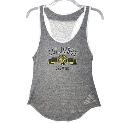 Columbus Crew SC Soccer Adidas Women’s Tank Top MEDIUM Gray Lace Rhinestones - Image 1 of 4