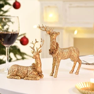 Gold Reindeer Christmas Decoration, 2Pcs Small Christmas Reindeer Figurines Indo - Picture 1 of 12