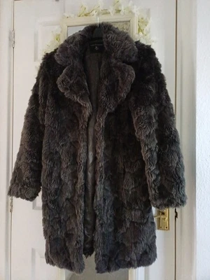 Grey fur knee length  winter long Coat 10 12 S M  cosy soft lined DP - Image 1 of 4