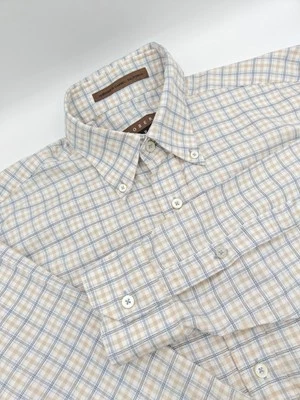 🇺🇲 Robert Talbott Mens M 15.5x35 Cotton Button Down Shirt  Blue Brown Check - Image 1 of 4