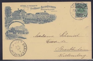 76322) Rheinfelden Hotel & Pension Schützen 1899 frankaturseitig illustrierte AK - Picture 1 of 3