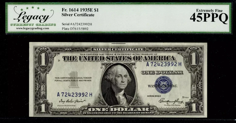 $1 1935-E Silver Cert Fr. 1614 Priest- Humphrey A-H Block LCGS EF 45PPQ - Image 1 of 1