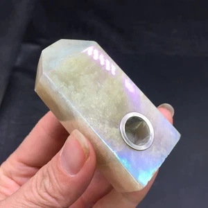 Aura Angel Piedra Lunar Natural Torre Destello Azul Cristal Pipas para Fumar Sanación - Imagen 1 de 8