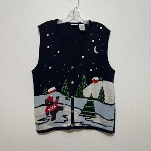 Bobbie Brooks Azul Marino Navidad Invierno Abotonado Suéter Chaleco Mujer Talla XL - Imagen 1 de 9