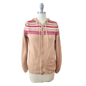 Eddie Bauer Petite M Hoodie Sweater Zip Up Tan Fair Isle Angora Blend Women’s - Picture 1 of 6