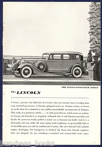 1934 LINCOLN advertisement, Lincoln seven-passenger sedan, vintage automobile - Foto 1 di 1