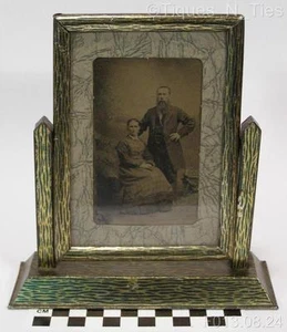 Art Deco/Victorian Couple Tin Type Metal Swivel Picture Frame Tiger/Wood Dsgn GG - Picture 1 of 10