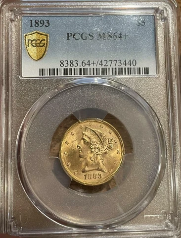 1893 $5 Gold Liberty Head Half Eagle PCGS MS 64+ Plus Grade Cover