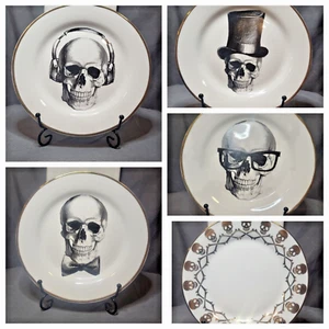 CIROA 5 Totenkopfplatten mit Goldrand - 8,5" Fine Bone China, einzigartige Sammlung RAR - Bild 1 von 7