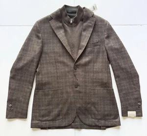 MSRP $1625 Corneliani Wool Sport Coat Blazer Removable Vest 50/40US Brown Plaid - Picture 1 of 24