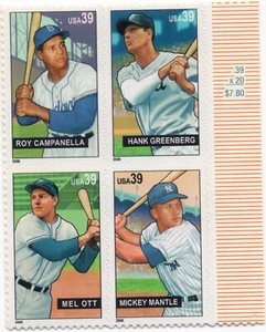 Scott #4083a (4080-4083) Baseball Sluggers Block of 4 Stamps - MNH - Picture 1 of 1