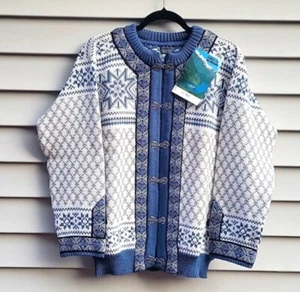 Vintage Dale Of Norway Wool Knit Cardigan Sweater Size 44 Fair Isle New With Tag - Picture 1 of 19