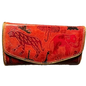 Purse Leather Embossed Animal Print Handmade India Hard Case Crossbody Clutch - Picture 1 of 8