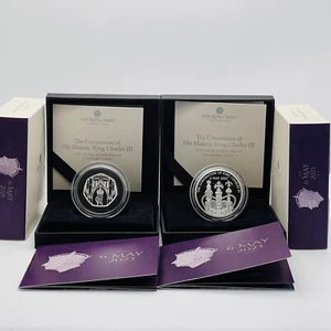 2023 Royal Mint King Charles Coronation Silber PP Piedfort 50p & Piedfort 5£ - Bild 1 von 6