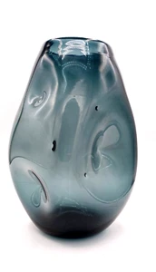 Vintage MCM Blenko Blown Glass Indented Charcoal Vase - Picture 1 of 16