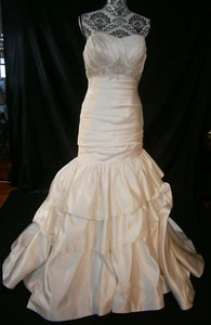 Angel Rivera Atelier 10 Wedding Dress Ivory Strapless Silk Satin Ruching Draping - Picture 1 of 14