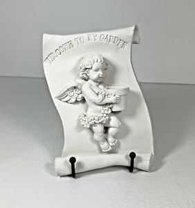 XM1013- Cherub Wandrelief "Willkommen in meinem Garten" mit Blumentopf Vintage - Bild 1 von 1