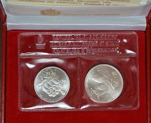 SAN MARINO -AG/ 500 E 1000 LIRE 1990 CAMPIONATI DI CALCIO FDC DITTICO argento - Picture 1 of 2