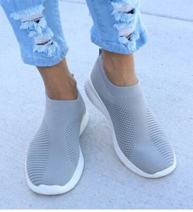 Women's Flat Slip on Shoes Woman Lightweight White Sneakers Casual Summer Autumn - Picture 1 of 21