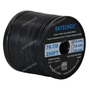 Alambre de silicona flexible calibre 18 negro 250 pies 600 V 200 grados C alambre de cobre estañado - Imagen 1 de 6