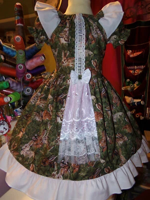 Banny Rabbits Easter  Vintage Gold Fabric Girls dress Size 5t  Ready Ship - Image 1 of 4