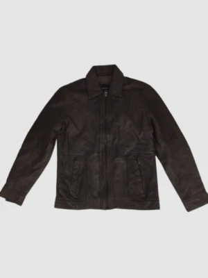 $695 Neiman Marcus Hombres Marrón Cremallera Completa Cuero Moto Chaqueta Abrigo Talla Pequeña Foto 1 de 3