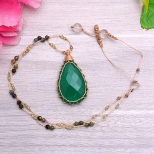 Hand Crafted Onyx Checker Cut Top Quality Boho Handmade Macrame Beaded Necklace - Picture 1 of 12