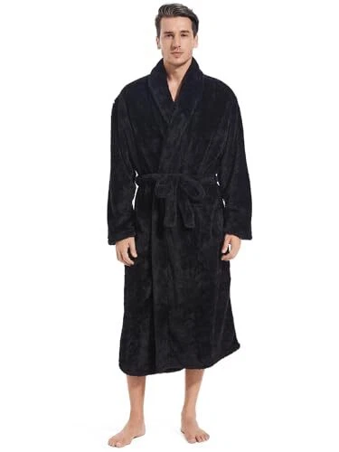 Bata de lana de franela suave para hombre - Albornoz de salón largo con bolsillos interior Wish Foto 1 de 4