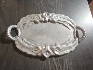 9" x 5 3/4" Floral Pewter Tray - Picture 1 of 8