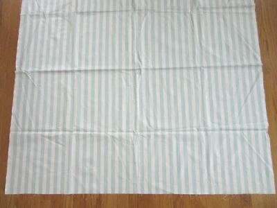 VINTAGE Striped GLAZED REMNANT FABRIC PIECE 55" x 55" Ivory and Teal - Image 1 of 3