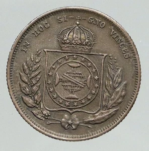 1859 BRAZIL w King Dom Pedro II Antique Brazilian Silver 200 Reis Coin i93083 - Picture 1 of 3
