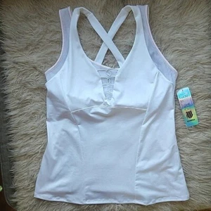 Tennis Tank Top K-SWISS X Lucky in Love Laced Up Athletic White Layered Bra M - Picture 1 of 8