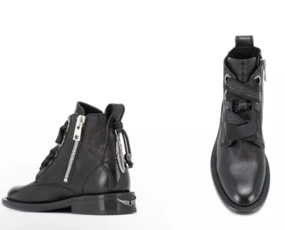 Zadig & Voltaire Botines con Cordones 30mm Talla 36 Cuero Negro Moto Grunge Gótico Foto 1 de 4