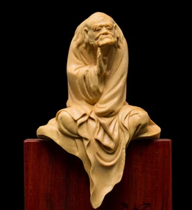 TJ101 -- 10.5 CM High Carved Boxwood carving : Damo Monk (without the stand ) - Picture 1 of 10