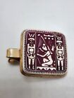 Silver Tone Metal Square Egyptian Theme Tie Clip Red Resin Design Vintage 