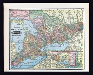 1901 Tunison Map Ontario Canada Toronto London Niagara Falls Windsor Great Lakes - Picture 1 of 3