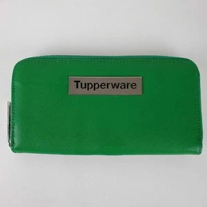 Tupperware Leder Geldbörse grün Clutch Reißverschluss Organizer Portemonnaie - Bild 1 von 7