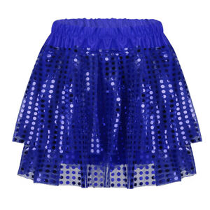 Kids Girls Jazz Latin Tango Shiny Sequins Skirts Cheerleading Sparkly Miniskirts
