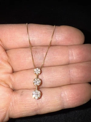 14K Yellow Gold Past Present Future Diamond Pendant .50 Ct. 18" Box Chain - Image 1 of 4