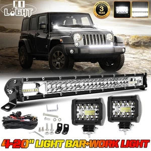 for Jeep Wrangler JK TJ YJ CJ 20'' LED Light Bar With Wire+ 2X 4" Pods Combo Kit - Picture 1 of 14